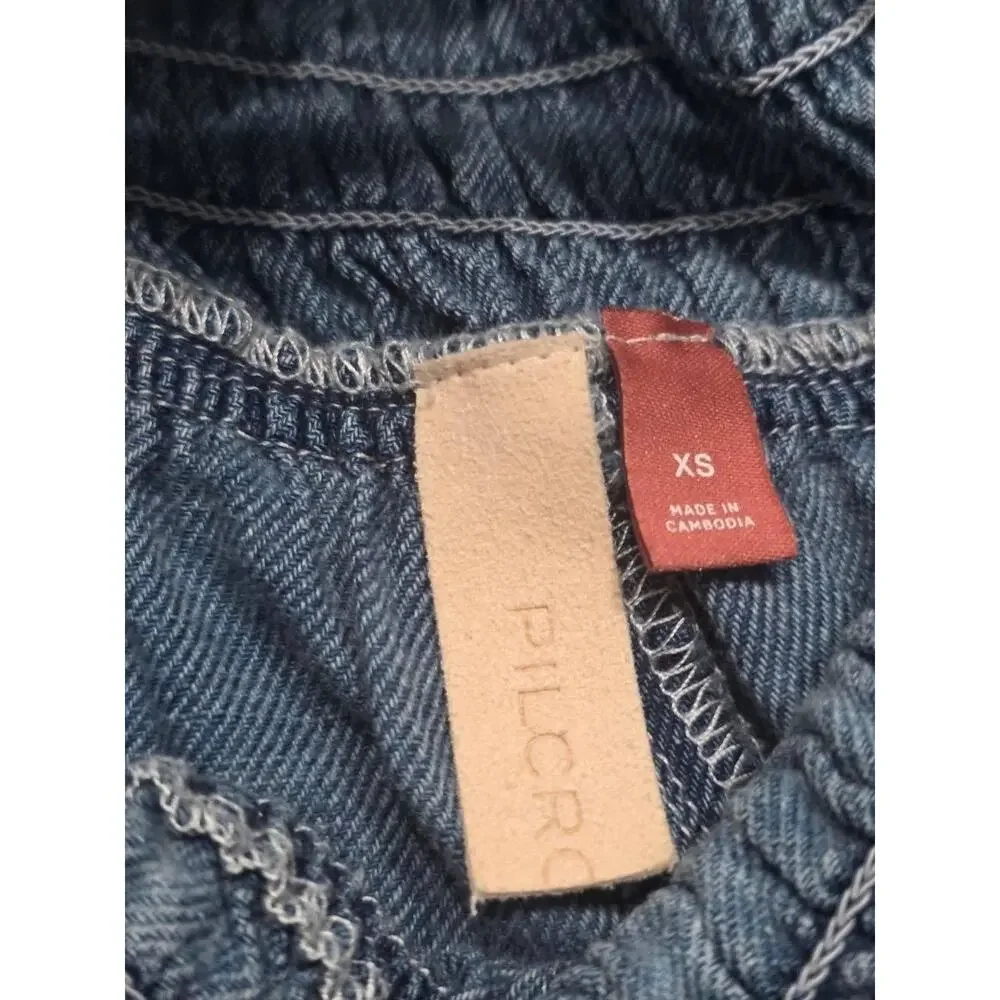 Anthropologie Pilcro Sleeveless Smocked Preppy Y2K Romper Washed Blue XS A004896 - Picture 9 of 11